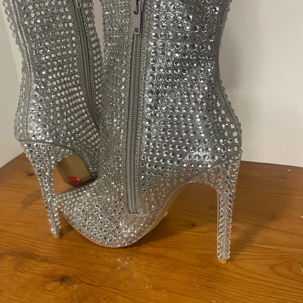 Silver Rhinestone Women's Heels ankle boots - Picture 1 of 11